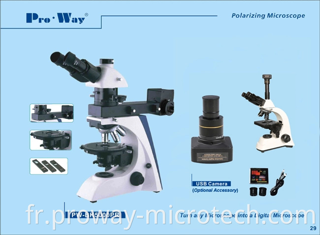 Microscope de polarisation professionnelle avec transmition et éclairage réfléchi (PW-BK5000PR)